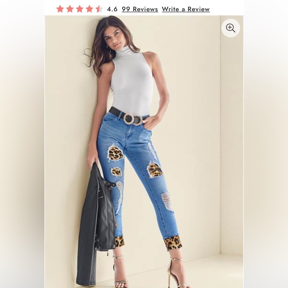 Venus Leopard Cuffed Jeans Size 4